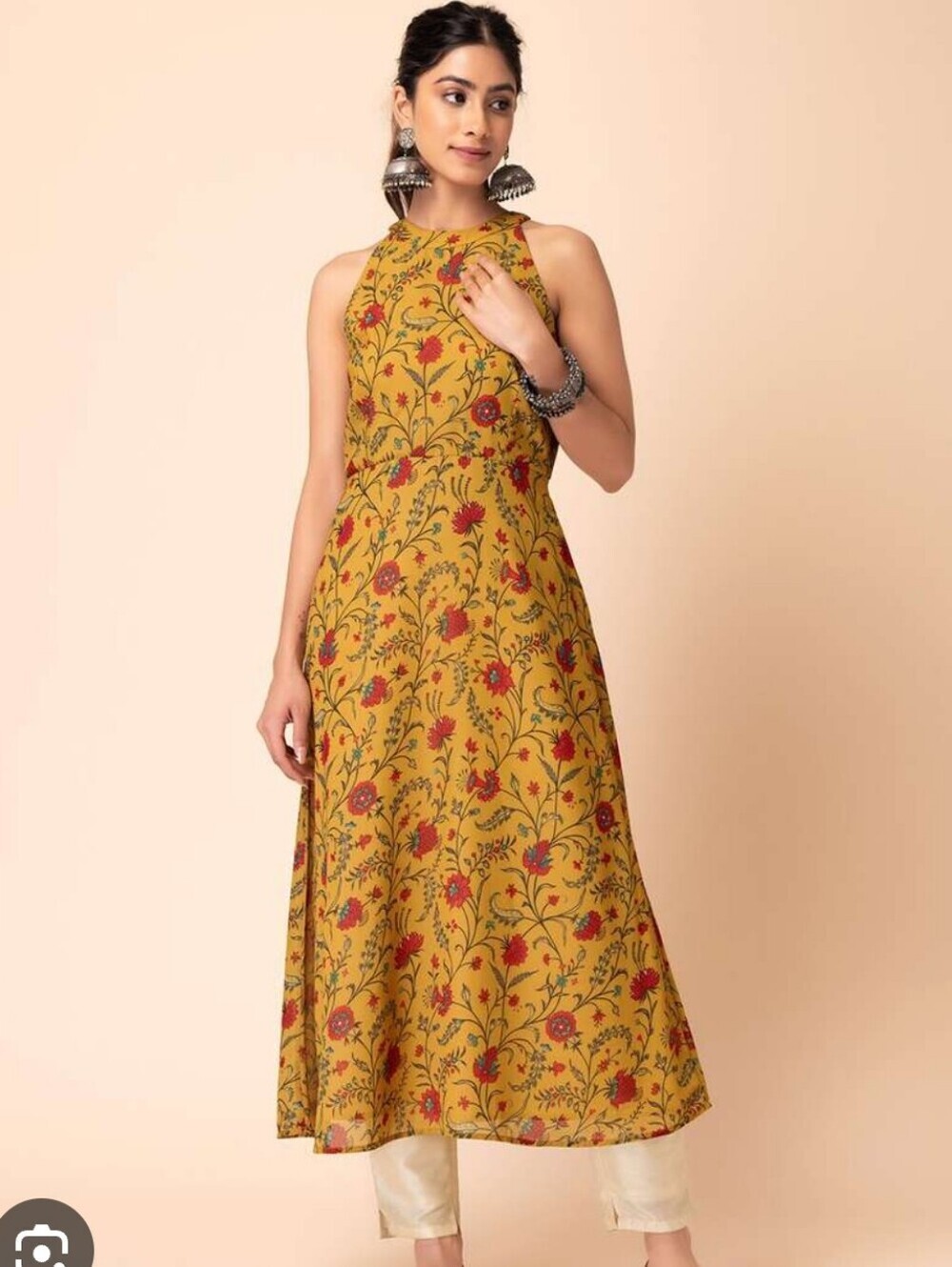 Indya Halter Neck A Line Floral Dress Sz XS Yellow NWT
